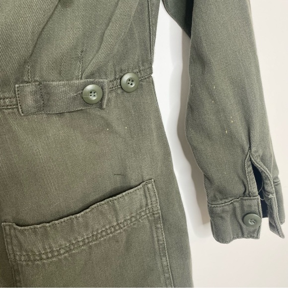Free People Gia Long Sleeve Coverall Jumpsuit Military Army Green Size XS - Picture 11 of 14